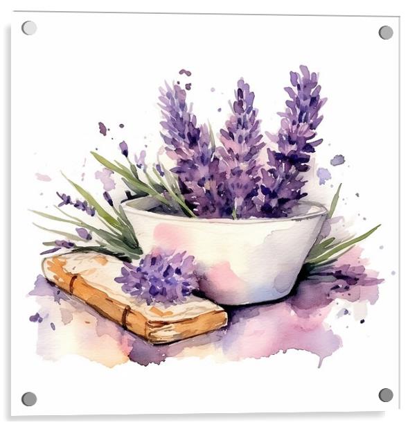 Watercolor illustration of lavender flowers and lavender soap - Generative AI Acrylic by Lubos Chlubny