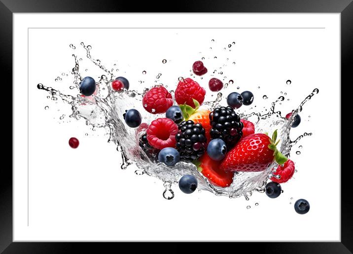 Fruit mix flying in water splash on white background Framed Mounted Print by Lubos Chlubny