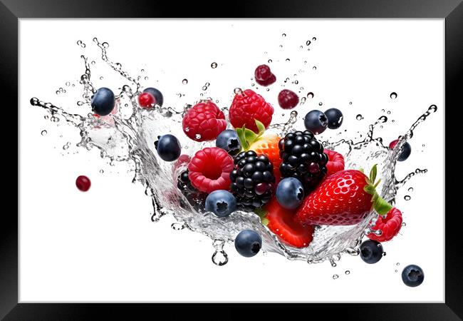 Fruit mix flying in water splash on white background Framed Print by Lubos Chlubny