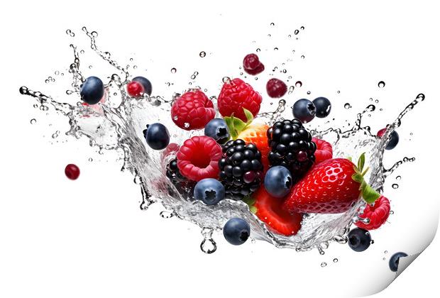 Fruit mix flying in water splash on white background Print by Lubos Chlubny