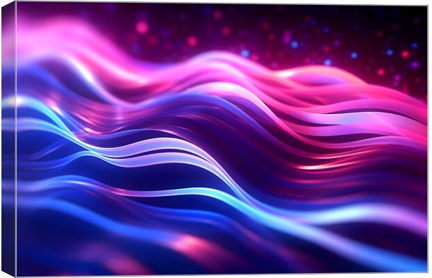 Abstract futuristic background with pink blue glowing neon moving wave lines and bokeh lights. Generative AI Canvas Print by Lubos Chlubny