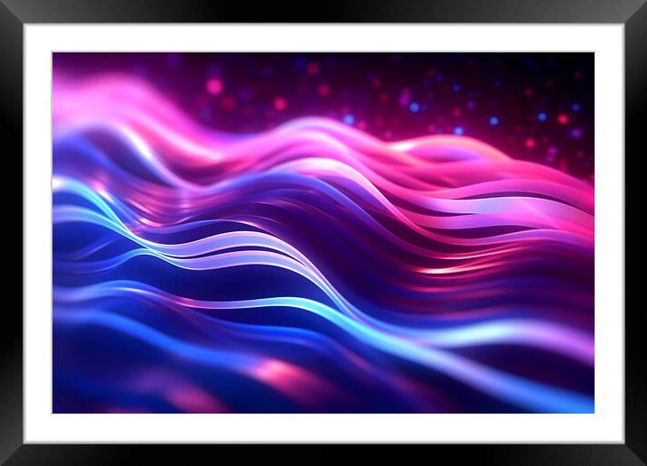 Abstract futuristic background with pink blue glowing neon moving wave lines and bokeh lights. Generative AI Framed Mounted Print by Lubos Chlubny