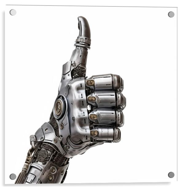 A robot hand giving thumbs up isolated on white background - Generative AI Acrylic by Lubos Chlubny