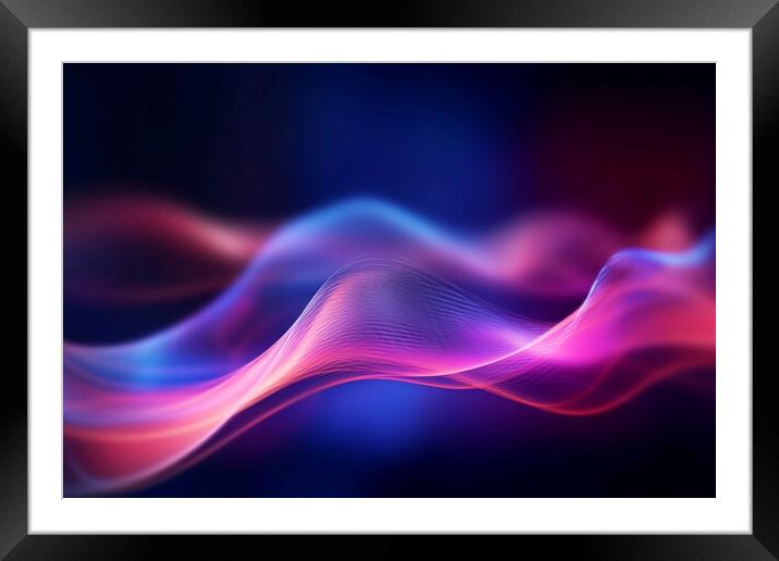 Abstract futuristic background with pink blue glowing neon moving wave lines. Generative AI Framed Mounted Print by Lubos Chlubny