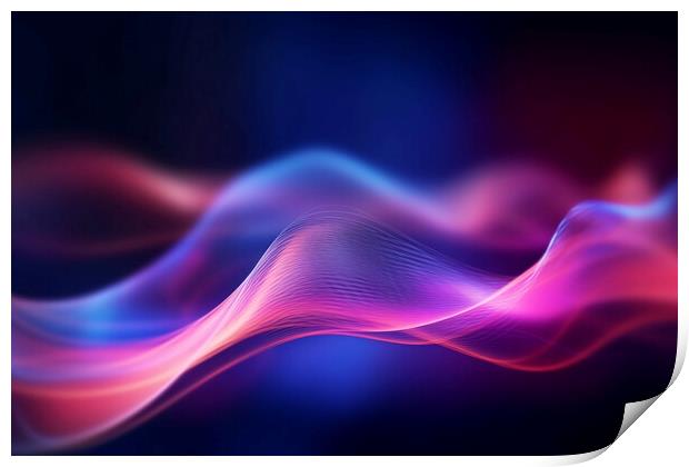 Abstract futuristic background with pink blue glowing neon moving wave lines. Generative AI Print by Lubos Chlubny