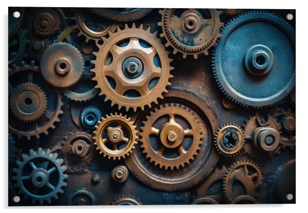 Mechanical gears, industrial vintage style. Generative AI Acrylic by Lubos Chlubny