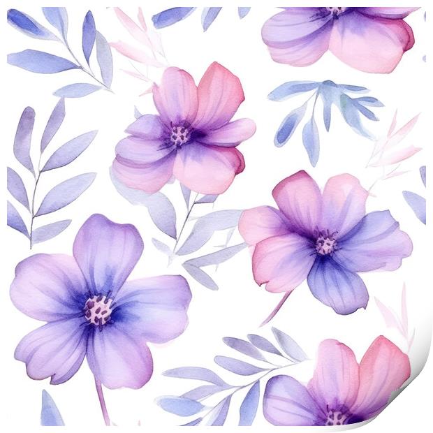 Seamless watercolor pattern with flowers and leaves. Floral pattern for wallpaper or fabric. Botanic Tile. Generative AI Print by Lubos Chlubny