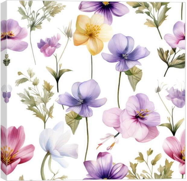 Seamless watercolor pattern with flowers and leaves. Floral pattern for wallpaper or fabric. Botanic Tile. Generative AI Canvas Print by Lubos Chlubny