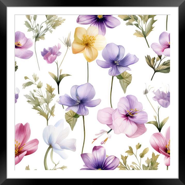 Seamless watercolor pattern with flowers and leaves. Floral pattern for wallpaper or fabric. Botanic Tile. Generative AI Framed Mounted Print by Lubos Chlubny