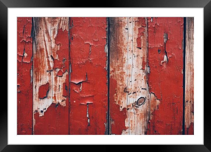 Wooden rustic background with peeled red paint. Generative AI Framed Mounted Print by Lubos Chlubny