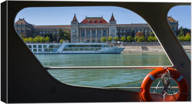Framed with a View of Danube River and Budapest, Hungary. Canvas Print by Maggie Bajada