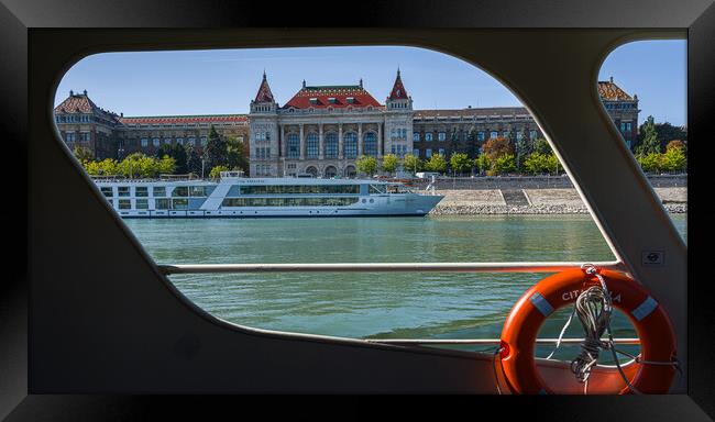Framed with a View of Danube River and Budapest, Hungary. Framed Print by Maggie Bajada
