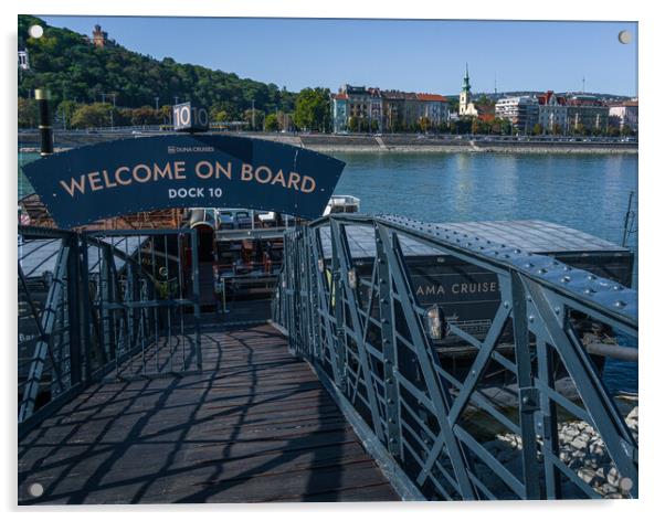 Welcome on Board on Danube River Cruise, Budapest, Hungary. Acrylic by Maggie Bajada