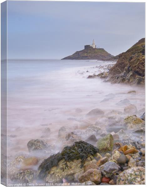 Mumbles Lighthouse Smooth Water Canvas Print by Terry Brooks