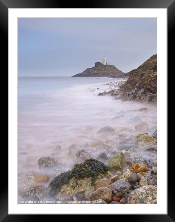 Mumbles Lighthouse Smooth Water Framed Mounted Print by Terry Brooks