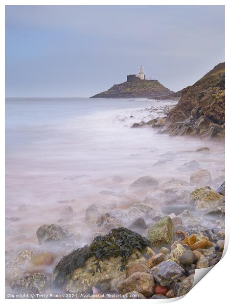 Mumbles Lighthouse Smooth Water Print by Terry Brooks