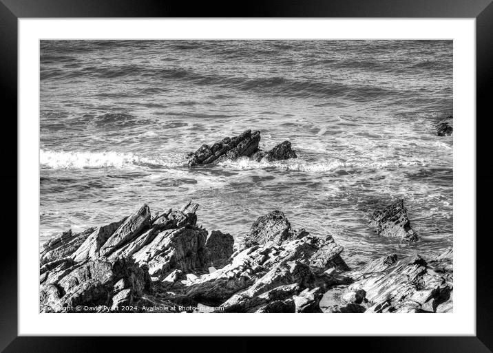 Cornwall Rocks Breaking Waves Framed Mounted Print by David Pyatt