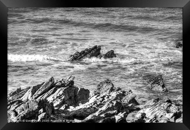 Cornwall Rocks Breaking Waves Framed Print by David Pyatt