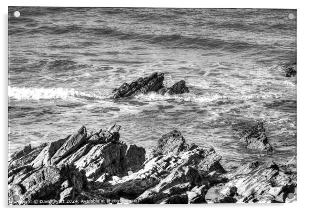 Cornwall Rocks Breaking Waves Acrylic by David Pyatt