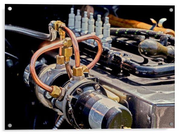 Electric SU fuel pump on vintage MG car. Acrylic by Phil Brown