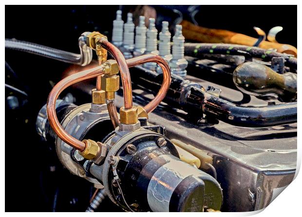Electric SU fuel pump on vintage MG car. Print by Phil Brown
