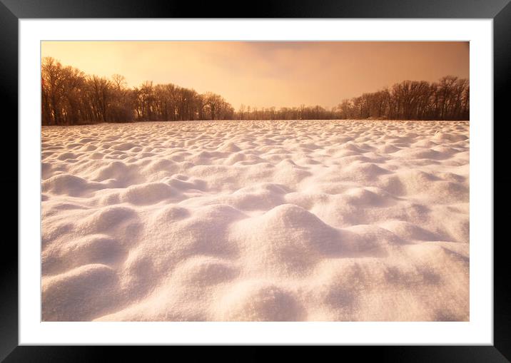 Snow Patterns on Plowed Farmland Framed Mounted Print by Dave Reede