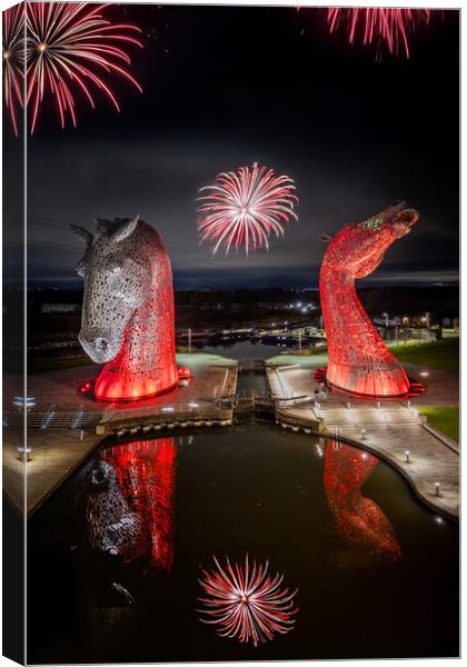 The Kelpies Falkirk In red Canvas Print by Apollo Aerial Photography