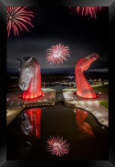 The Kelpies Falkirk In red Framed Print by Apollo Aerial Photography