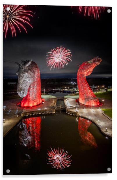 The Kelpies Falkirk In red Acrylic by Apollo Aerial Photography