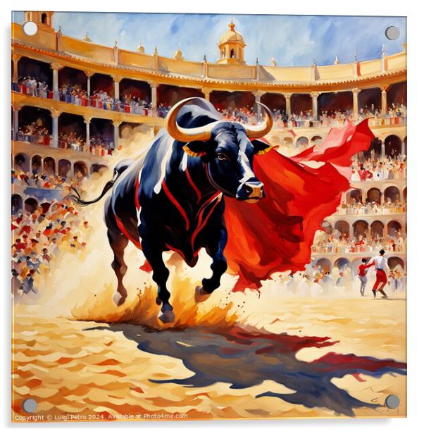 The last charge of a fighting bull. Acrylic by Luigi Petro