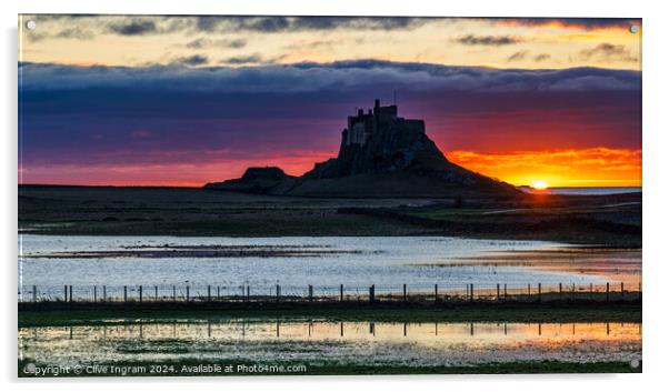 Dawn over Lindisfarne Castle Acrylic by Clive Ingram