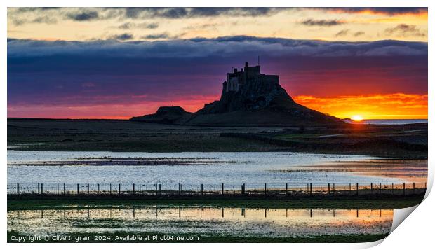 Dawn over Lindisfarne Castle Print by Clive Ingram