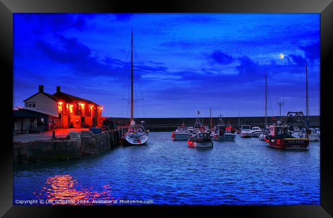Blue Hour at Lyme Regis Harbour Framed Print by Les Schofield
