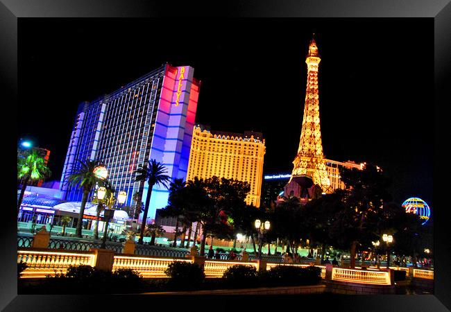 Eiffel Tower Paris and Ballys Hotel Las Vegas America Framed Print by Andy Evans Photos