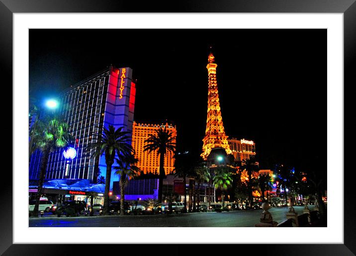 Eiffel Tower Paris and Ballys Hotel Las Vegas America Framed Mounted Print by Andy Evans Photos