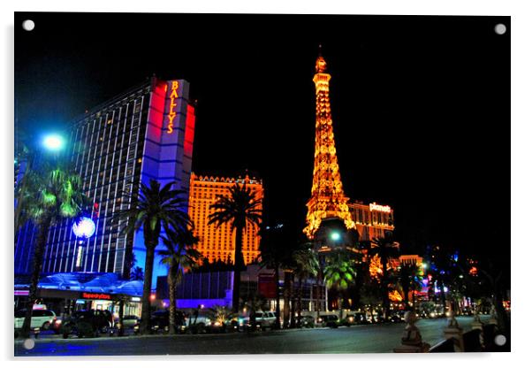 Eiffel Tower Paris and Ballys Hotel Las Vegas America Acrylic by Andy Evans Photos