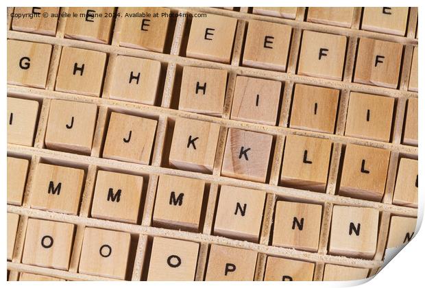 Alphabet letters written on wooden cubes Print by aurélie le moigne