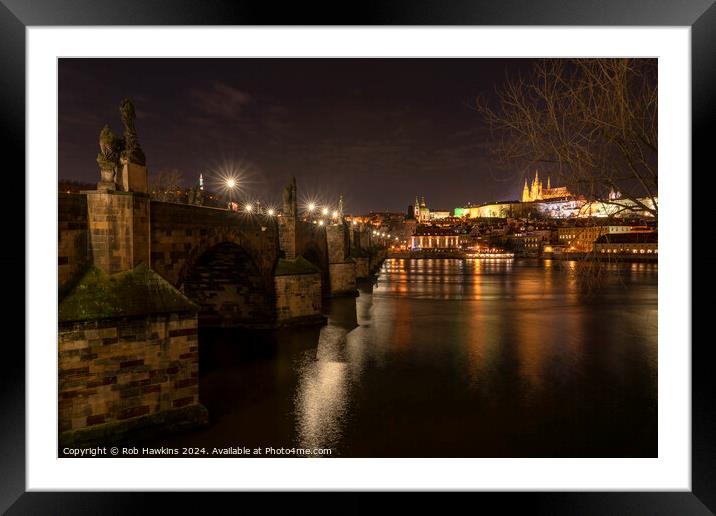 Karlov Most by night Framed Mounted Print by Rob Hawkins