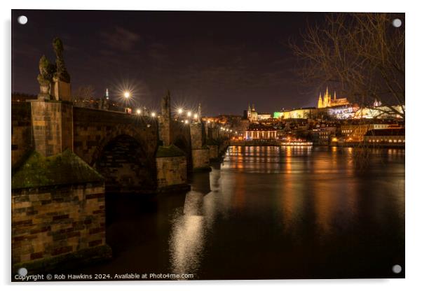 Karlov Most by night Acrylic by Rob Hawkins