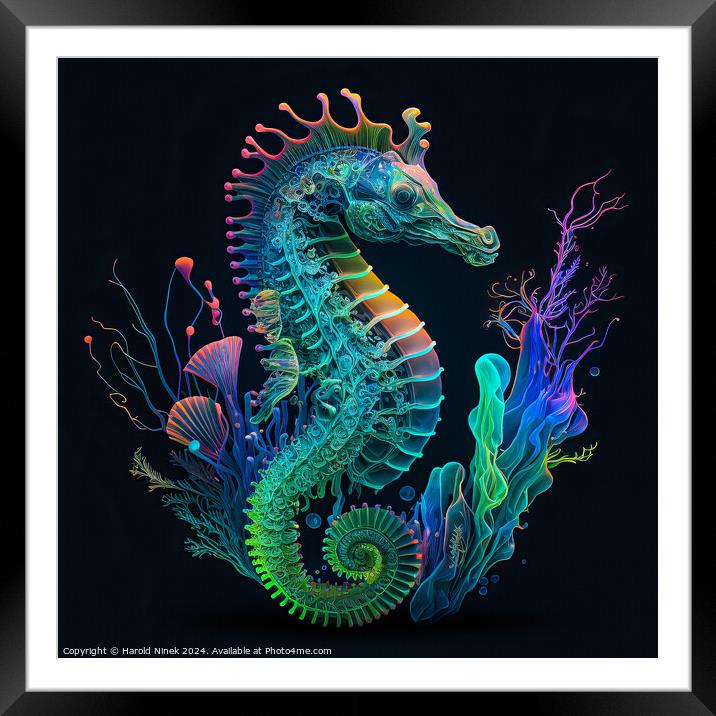 Bioluminescent Seahorse Framed Mounted Print by Harold Ninek