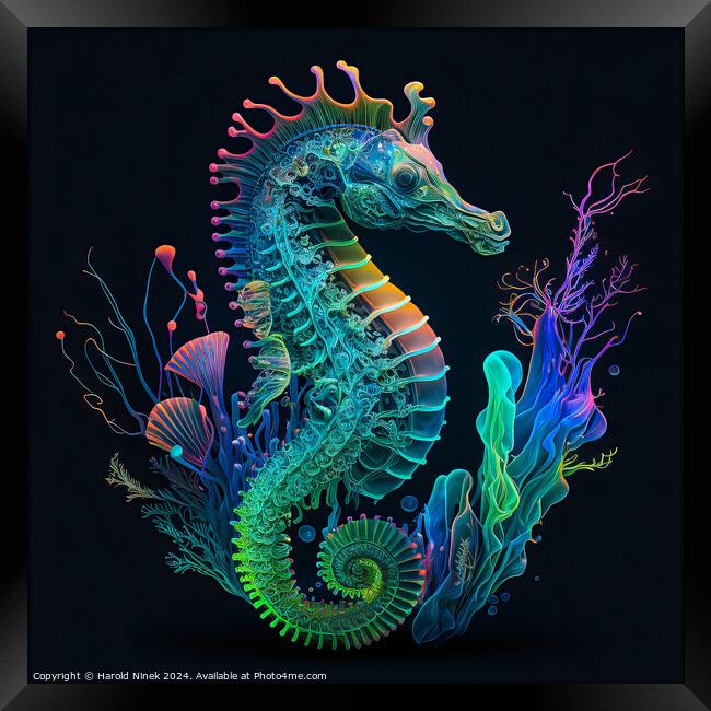 Bioluminescent Seahorse Framed Print by Harold Ninek