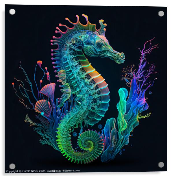 Bioluminescent Seahorse Acrylic by Harold Ninek
