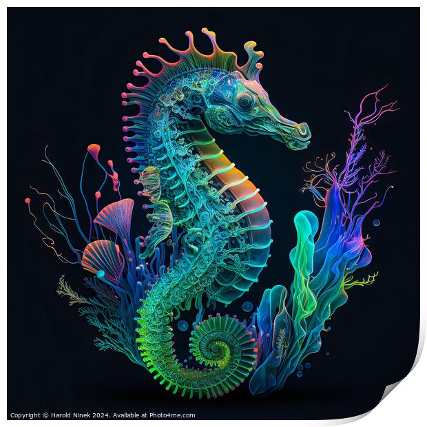 Bioluminescent Seahorse Print by Harold Ninek