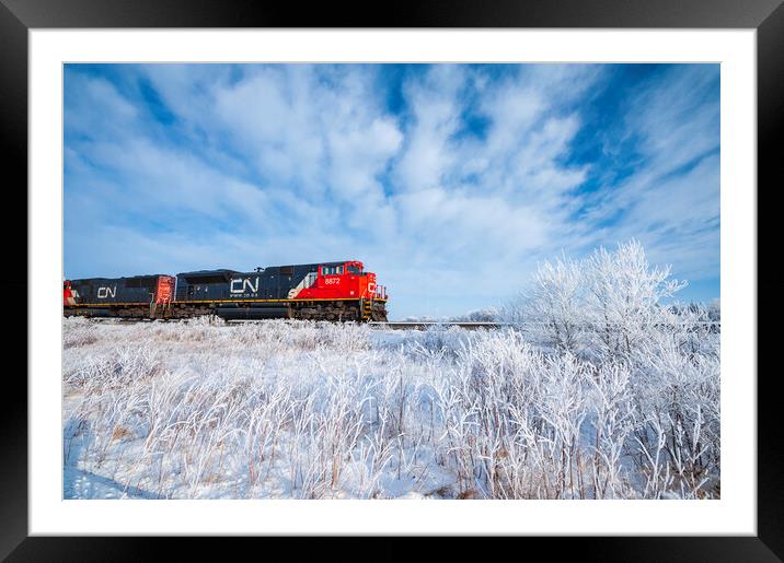 Train Passing a Snowy Landscape Framed Mounted Print by Dave Reede