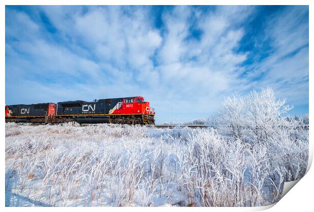 Train Passing a Snowy Landscape Print by Dave Reede