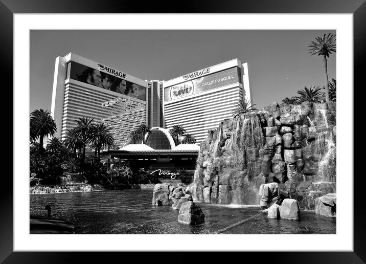 Waterfall at the Mirage hotel and casino resort La Framed Mounted Print by Andy Evans Photos