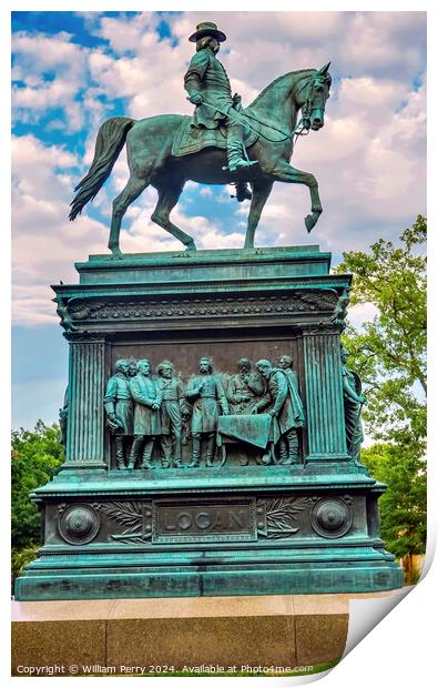 General John Logan Memorial Civil War Statue Washington DC Print by William Perry