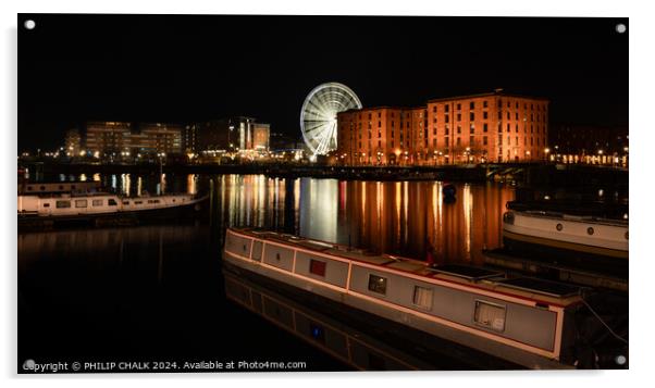 Albert docks by night 1053 Acrylic by PHILIP CHALK