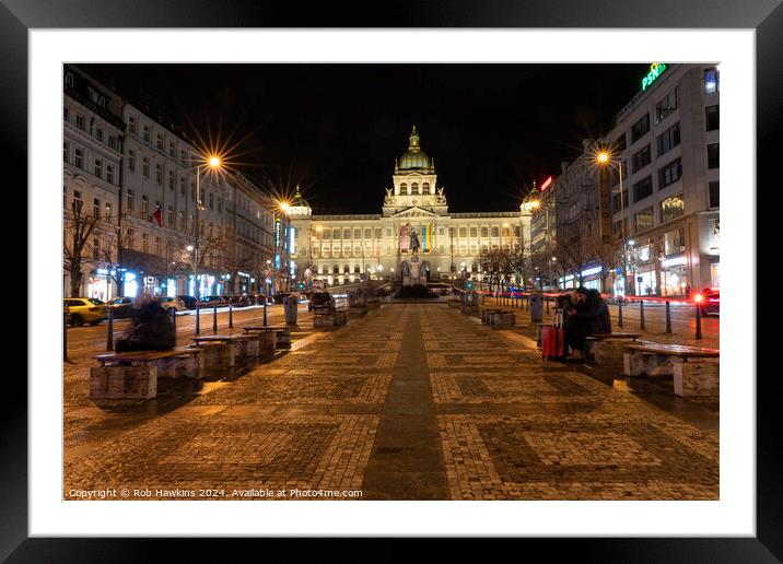 Prague Museum by night Framed Mounted Print by Rob Hawkins