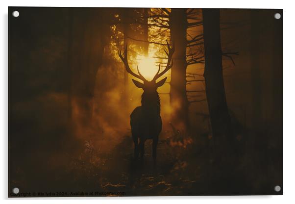 Stag in the woods Acrylic by Kia lydia